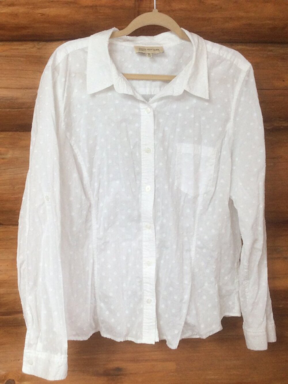 Jones New York White Textured Dotted Classic Chic Semi Sheer Shirt Size XXL